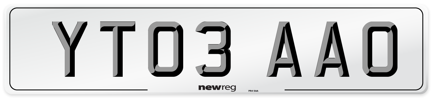 YT03 AAO Number Plate from New Reg